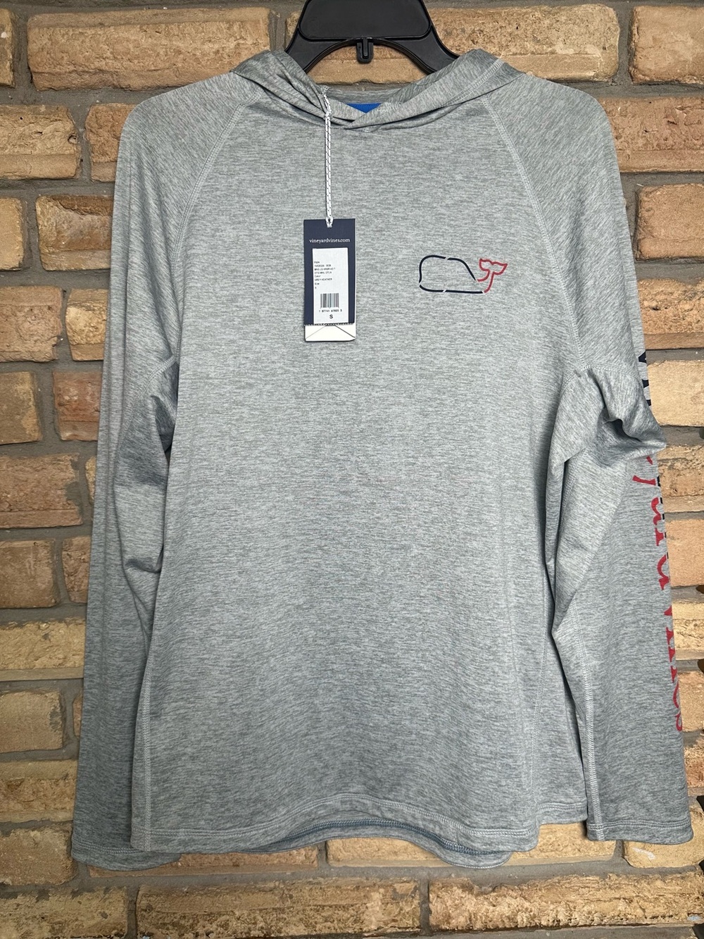 NWT Vineyard Vines Men's Light Gray Performance Hoodie With Whale Logo Size S